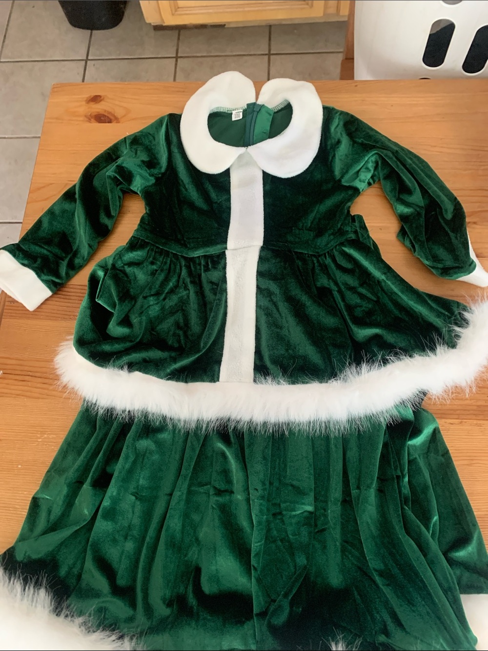 Classic Green Velvet Holiday Dress Costume with White Trim - Kids